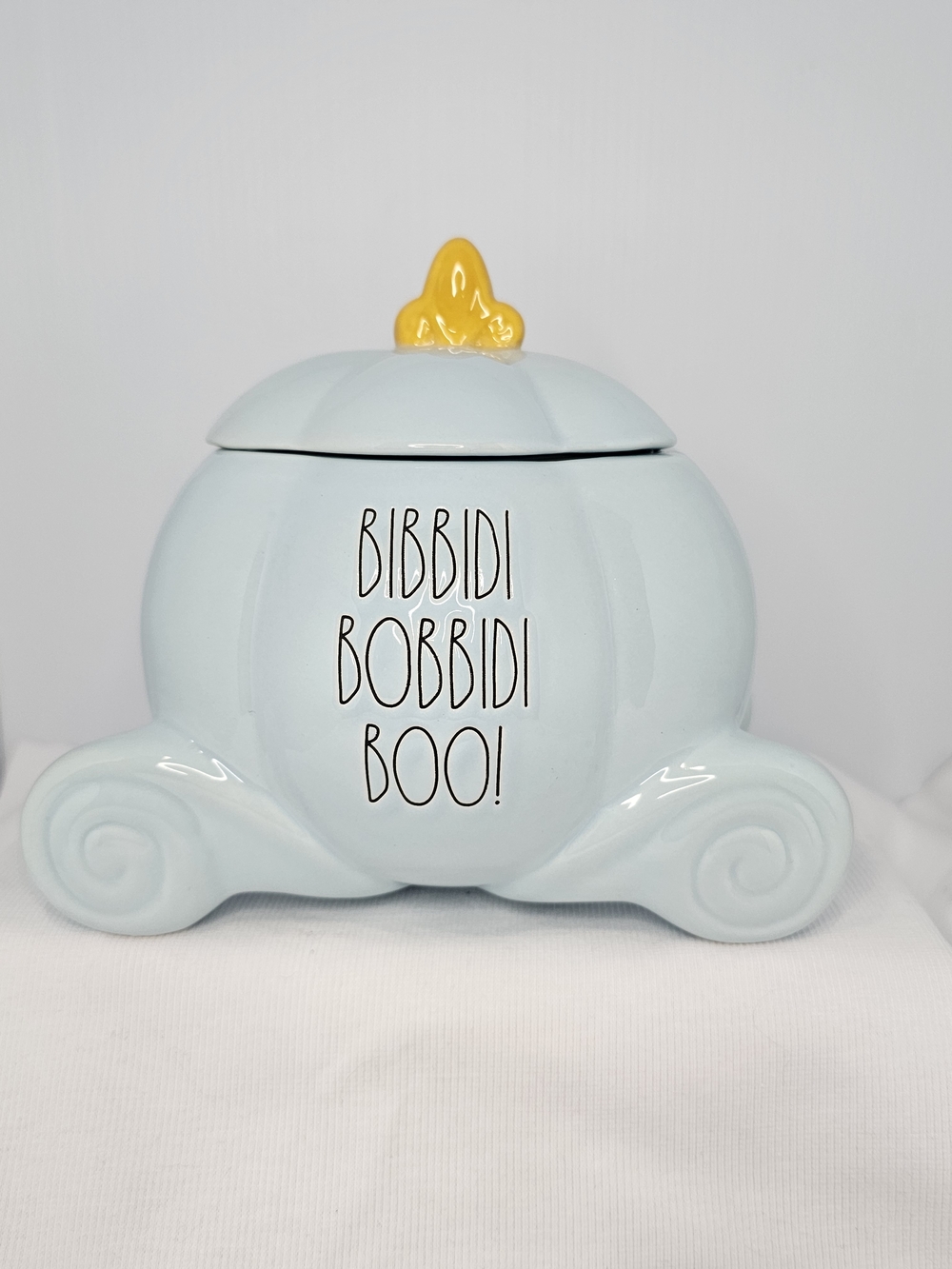 Rae Dunn Bibbidi Bobbidi Boo Ceramic Pumpkin Jar - Light Blue & Yellow